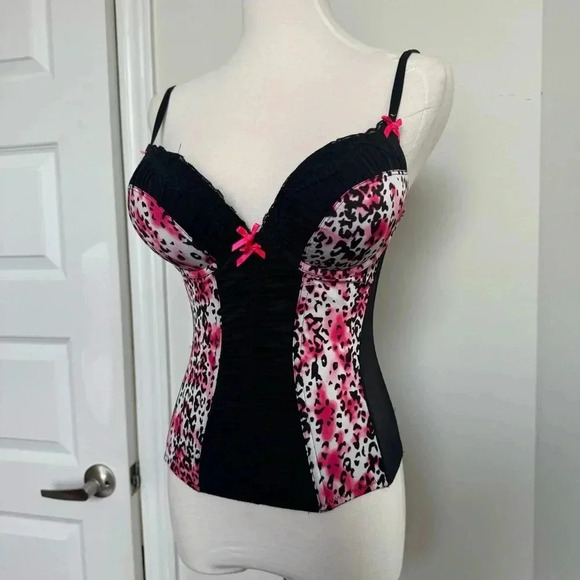 Lasenza Pink and Black Leopard  Print corset top S punk goth y2k - Picture 3 of 7